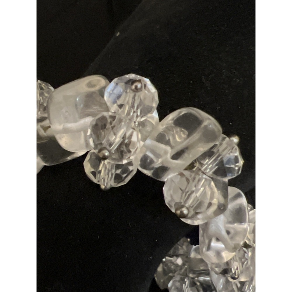 Clear Frosted Glass & Faceted Glass Bead Stretch Bracelet Ice Princess